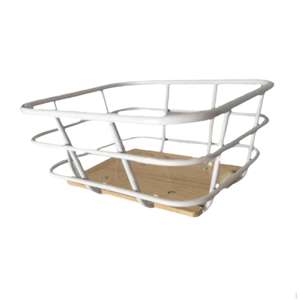 Bike Front Basket Bicycle Stylish Heavy Duty Wood Base Iron Wire Cargo Rack Cycling