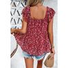 Women's Summer Casual Floral Square Collar Top with Short Sleeves