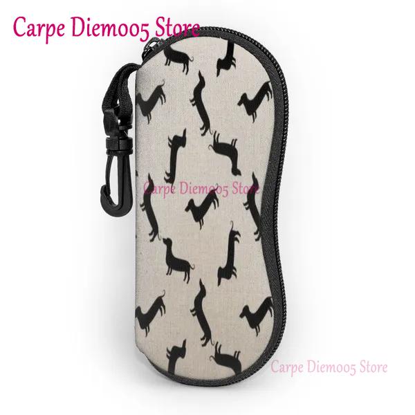Portable Eyewear Case Dachshund Dogs And Bones Sunglasses Soft Case Glasses Box with Lanyard Zipper Eyeglass Case