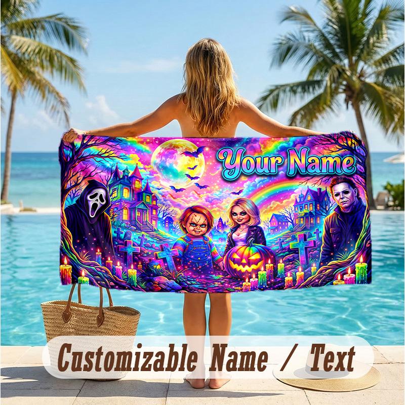 Custom Text Beach Towel, Soft Absorbent Swimming Multi-use TowelChild's Play Chucky Tiffany