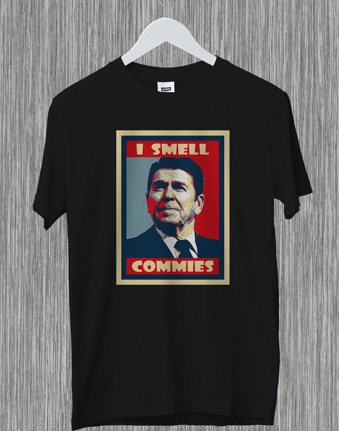 I Smell Commies Ronald Reagan Republican Political Funny Gift Sarcastic 100% Cotton T-shirt Mens Tees Top S