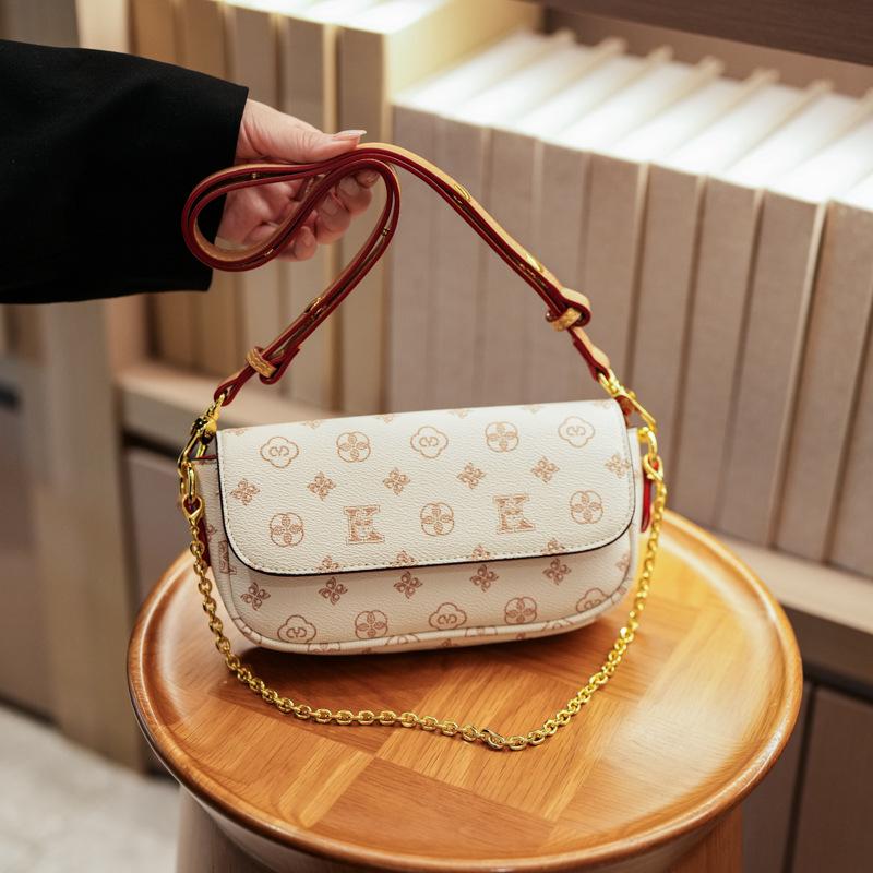 High-end fashion small square bag women's new retro printing versatile contrasting color chain shoulder bag oblique span bag