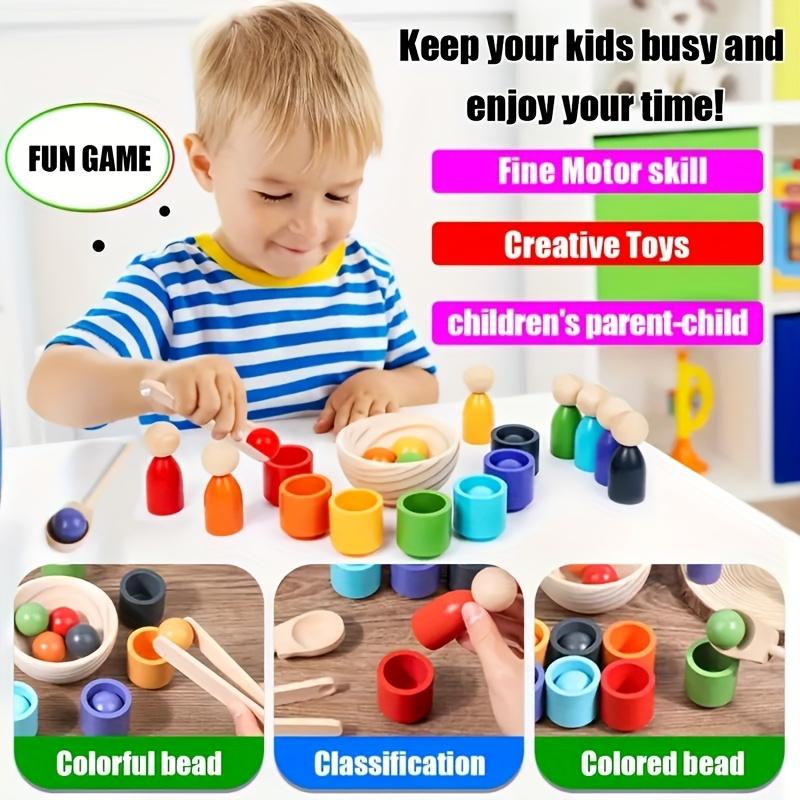 Wooden Classification Game Set, Rainbow Ball and Cup Color Classification Game, Fine Action Learning Toy, Puzzle Education Toy, Sensory Toy