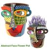 Abstract Face Resin Flower Pot Colorful Artistic Planter with Handle Portable Home Decor Plant Container Funny Face Flower Pot