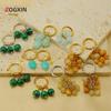 European & American 18k Gold Stainless Steel Blue Turquoise Fan-Shaped Drop Earrings