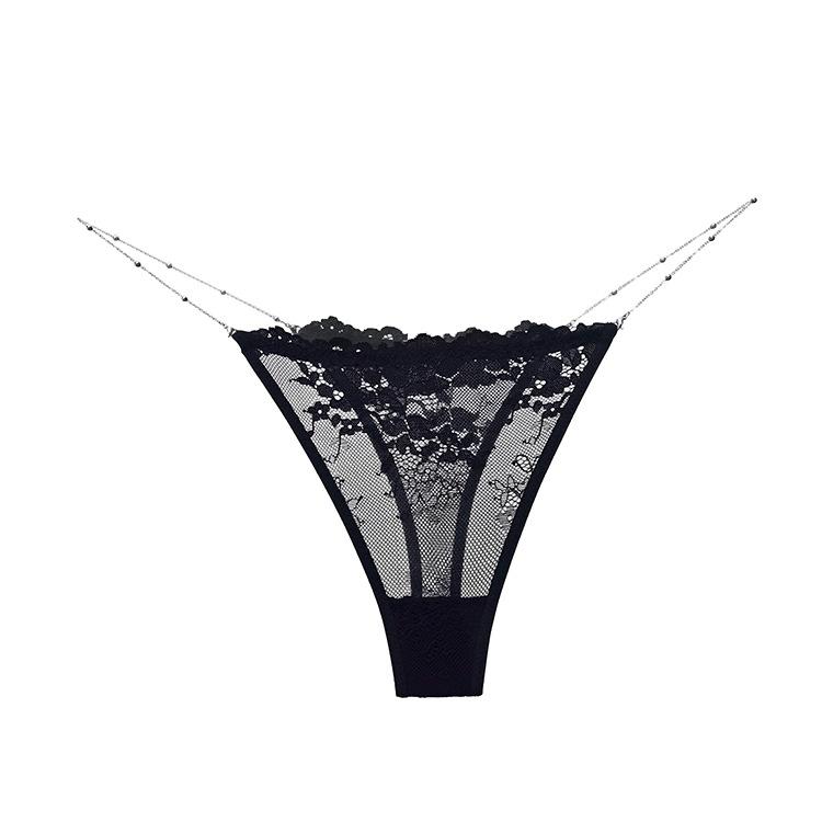 Sexy Ladies Solid Color Chain Thong Low Waist Transparent Temptation Panties Chain V Pants