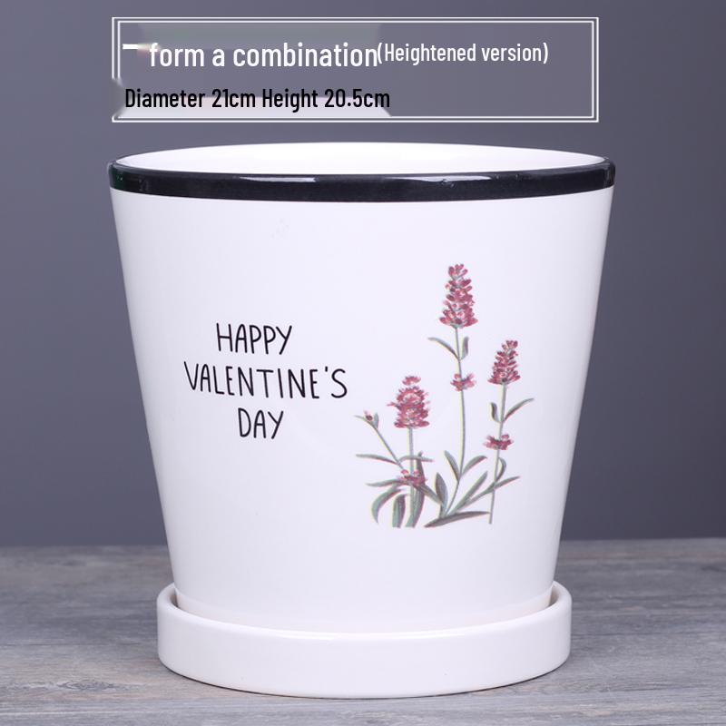 2025 Large Ceramic Flower Pot with Tray for Balcony & Living Room - Orchid & Succulent Album Style