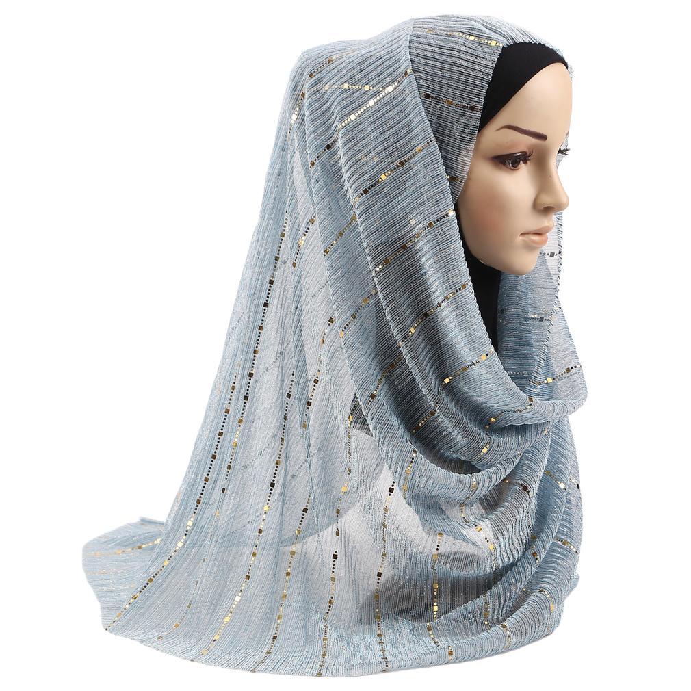 Women Gold Sequins Hijab Scarf, 70x180cm Polyester Shawl Head Cover Daily Wear