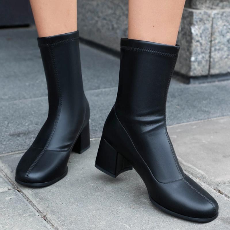 Fashion Autumn Ankle Boots for Women Black Gold Short Boot Fashion Square Toe Thigh Dance Fetish Party Shoes Lady Large Size 45