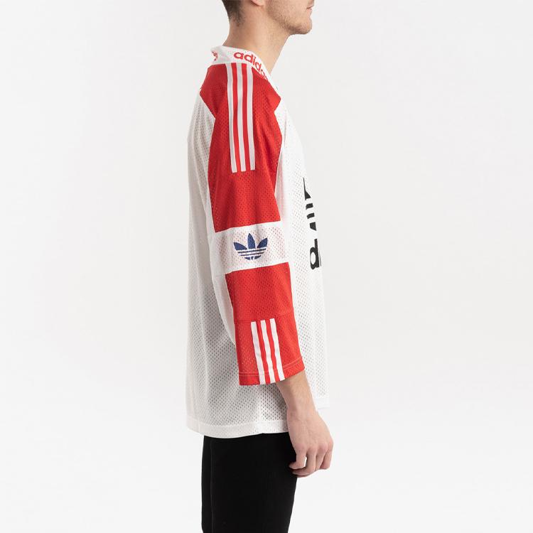 adidas Originals Blueliner Trefoil Mesh Three-Quarter Sleeve T-Shirt Men Tops White Red FM1586