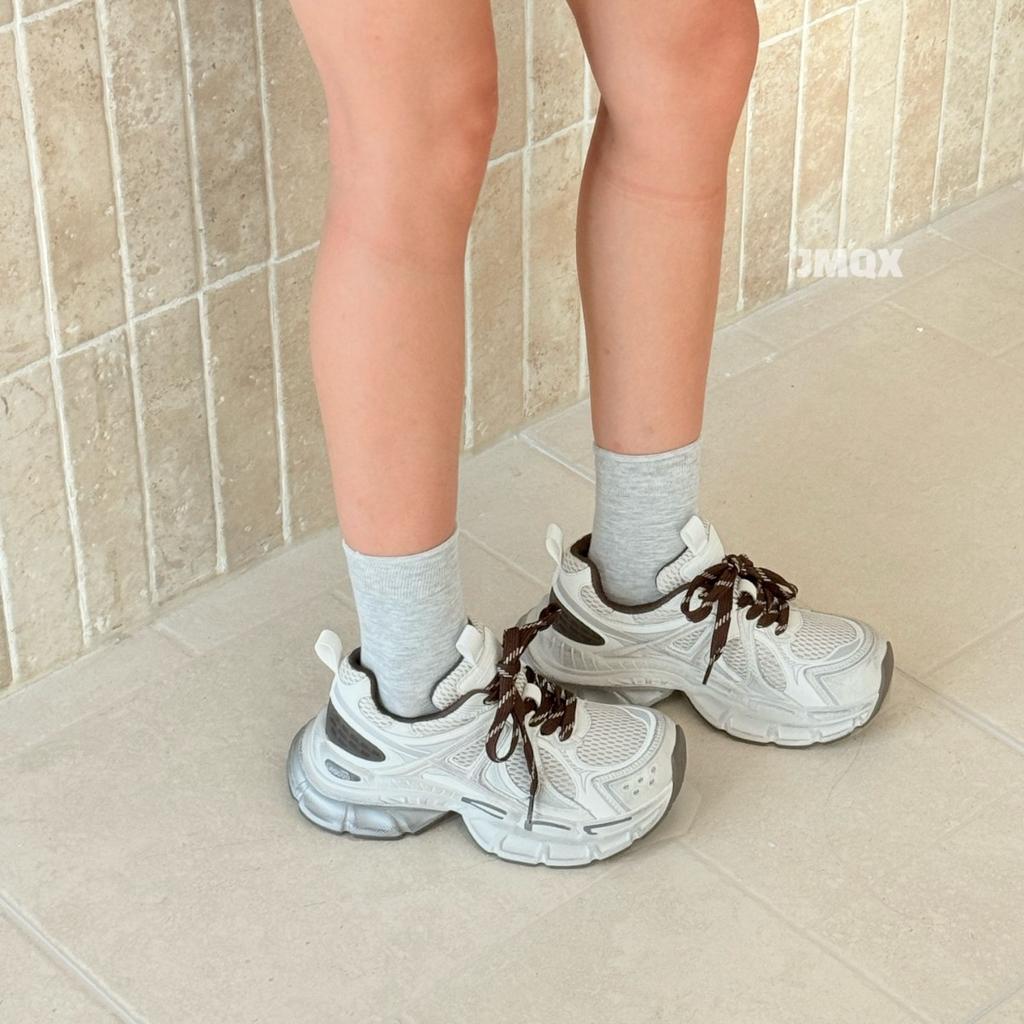 2025 autumn new mesh breathable leather thick sole heightening dad shoes women's fashion versatile sports shoes women's shoes