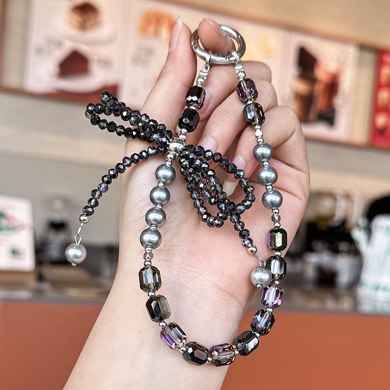 Bow Crystal Beaded Keychain: Elegant Women s Anti-Lost Phone Lanyard