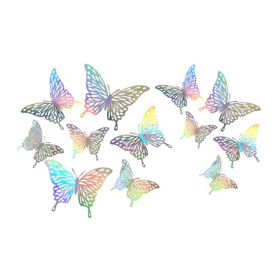 Yousheng 12Pcs/Set 3D Hollow Butterfly Wall Sticker, Removable Holographic Butterfly Decoration, Iridescent Butterflies Decal for Wedding Anniversary