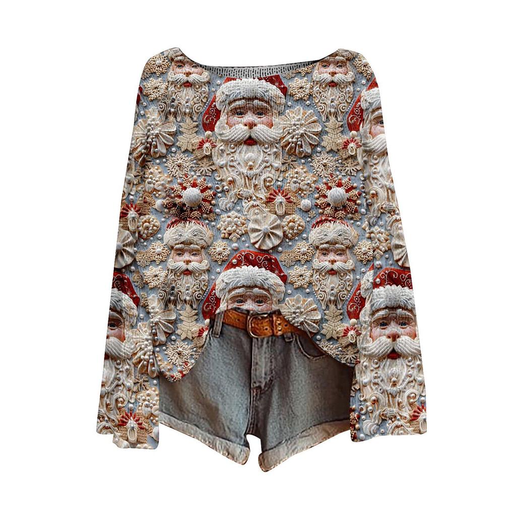 ZJW One-Shoulder 3D Christmas Pullover Sweater