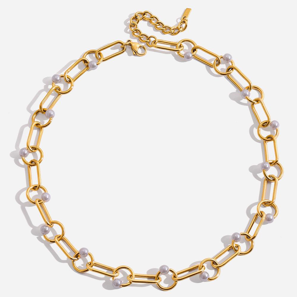 Design Sense Classic Style 18K Gold Pearl Chain Necklace Versatile Trend Jewelry