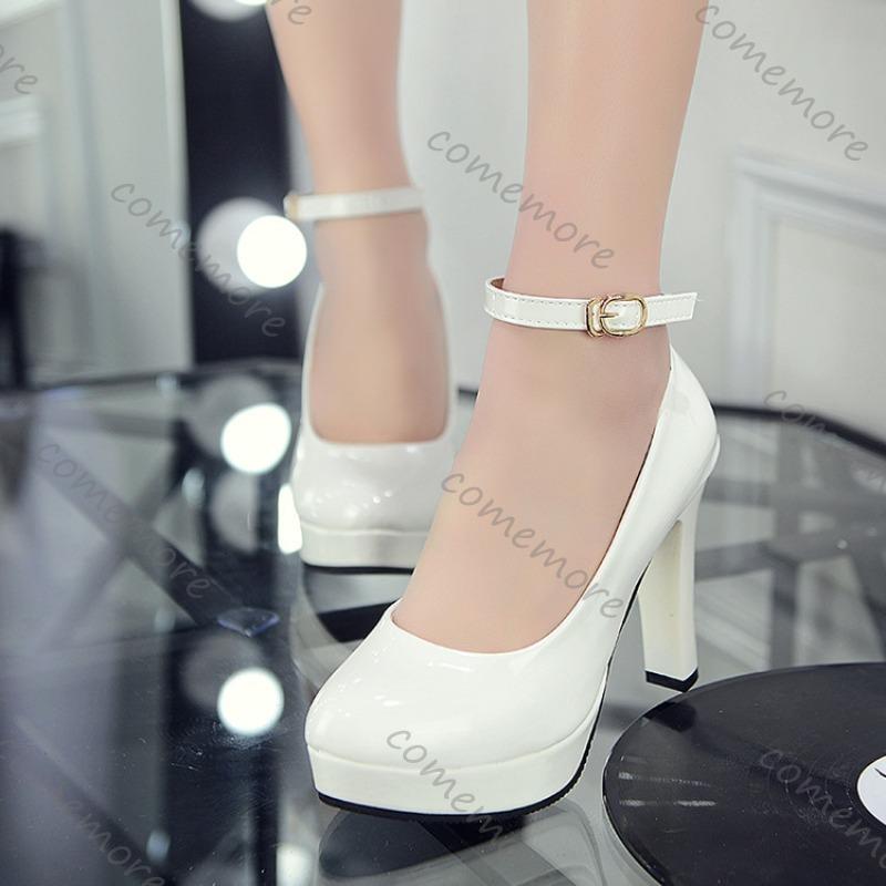 Fashion Comemore Woman Thick Platform Women Party Heeled Shoes Buckle Shallow Shoe Ankle Strap High Heel Patent Leather Women's Pumps