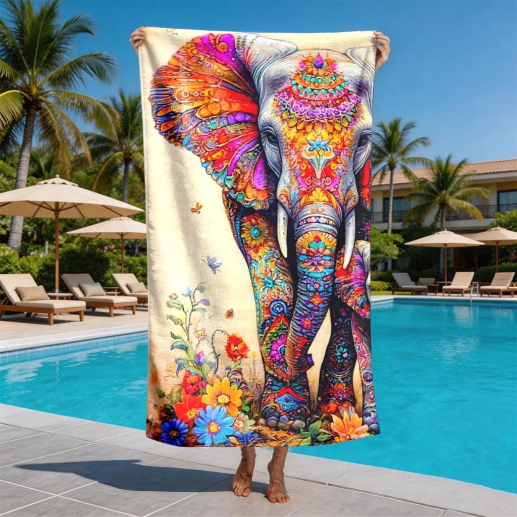 Exotic-colored decorative elephant polyester microfiber beach towel is highly absorbent, suitable for swimming and beach outings