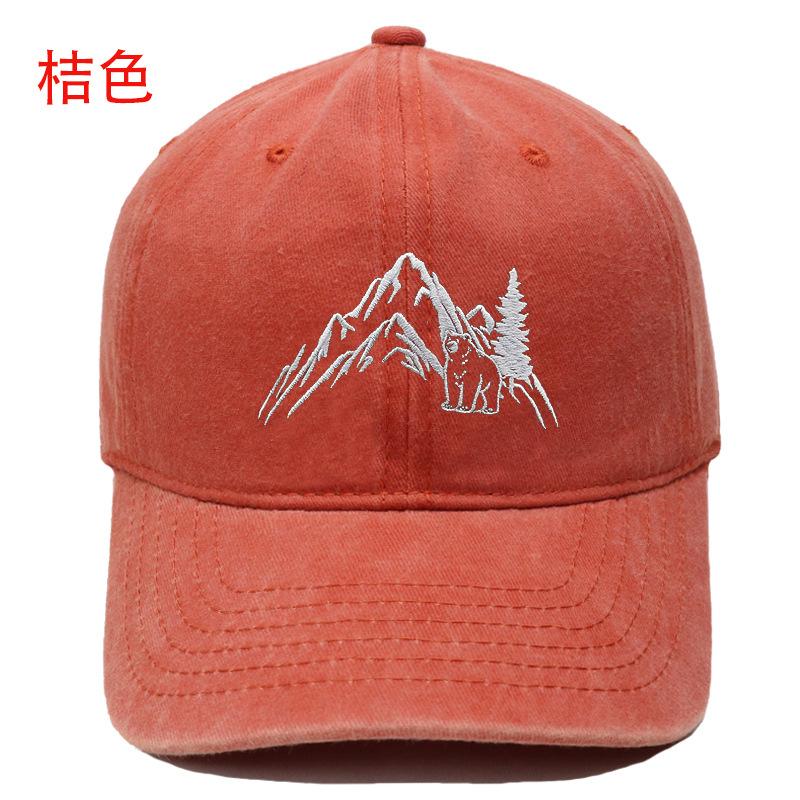 Berg Gipfel Bär Stickerei Gewaschen Retro Weiches Oberteil Baseballkappe Herren und Damen Lässig Outdoor Abenteuer Sonnenschutz Kappe