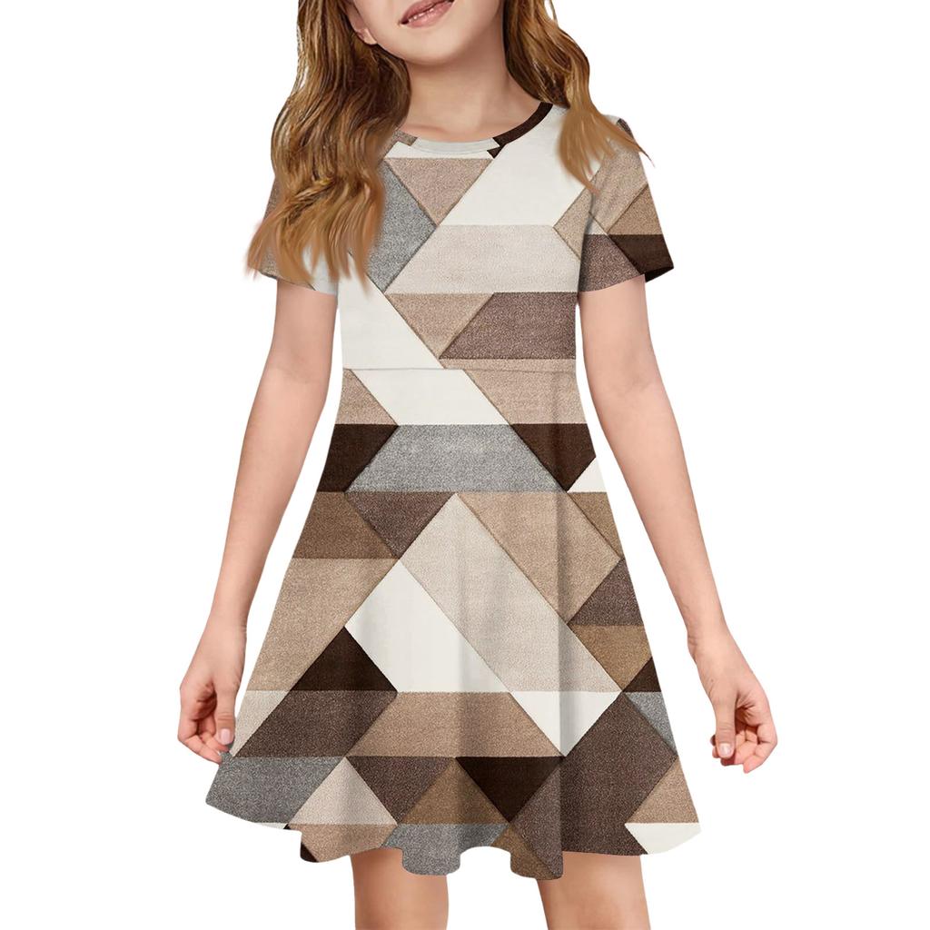 Girl Summer Dress Color & Print Short Sleeve Dress With Pocket Casual Dress Shorts Sleeve Party Dress Easter Day