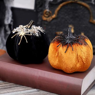 Ornamento zucca di Halloween Centrotavola zucca in flanella Decorazione zucca gotica con ragno per mensola tavolo da pranzo