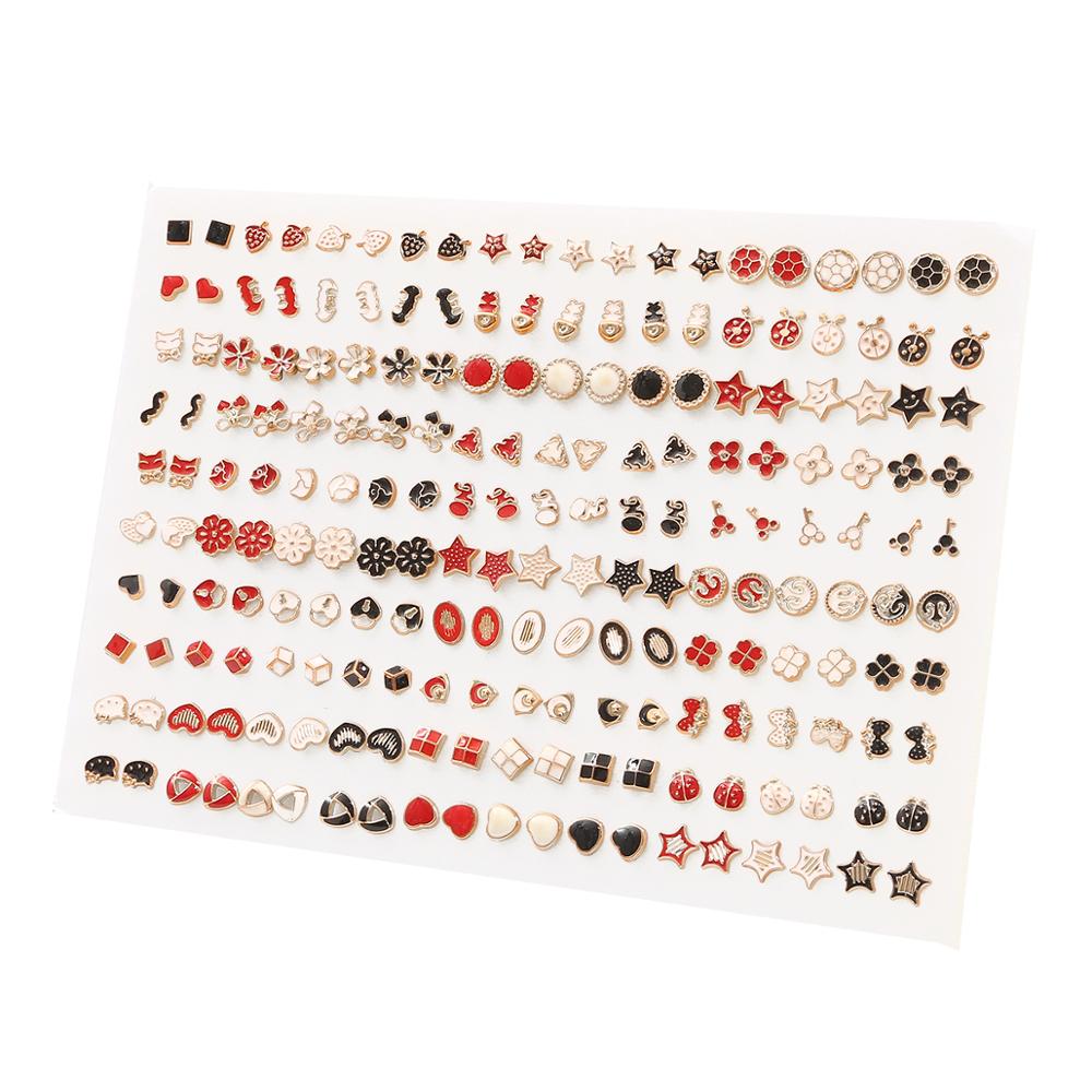 100Pairs Acrylic Crystal Heart Star Moon Small Stud Earrings Set For Women Girl Animal Flower Plastic Earring Trend Jewelry