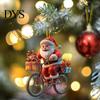 Fun Car Decorations Acrylic Santa Claus Christmas Ornaments 2D Flat Riding Bicycle Hanging Funny Accessory Gift Ideas with Box Decoration for