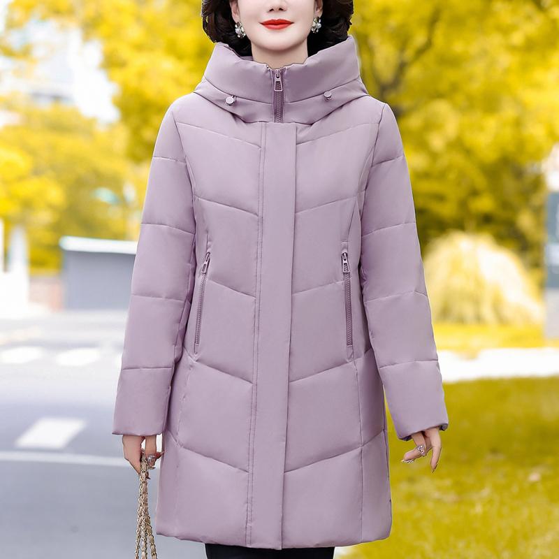 Plus Size Middle Age Women's Long Down Coats Winter Vintage Prakas Hooded Elegant Thick Warm Puffer Jackets Woman Outerwears