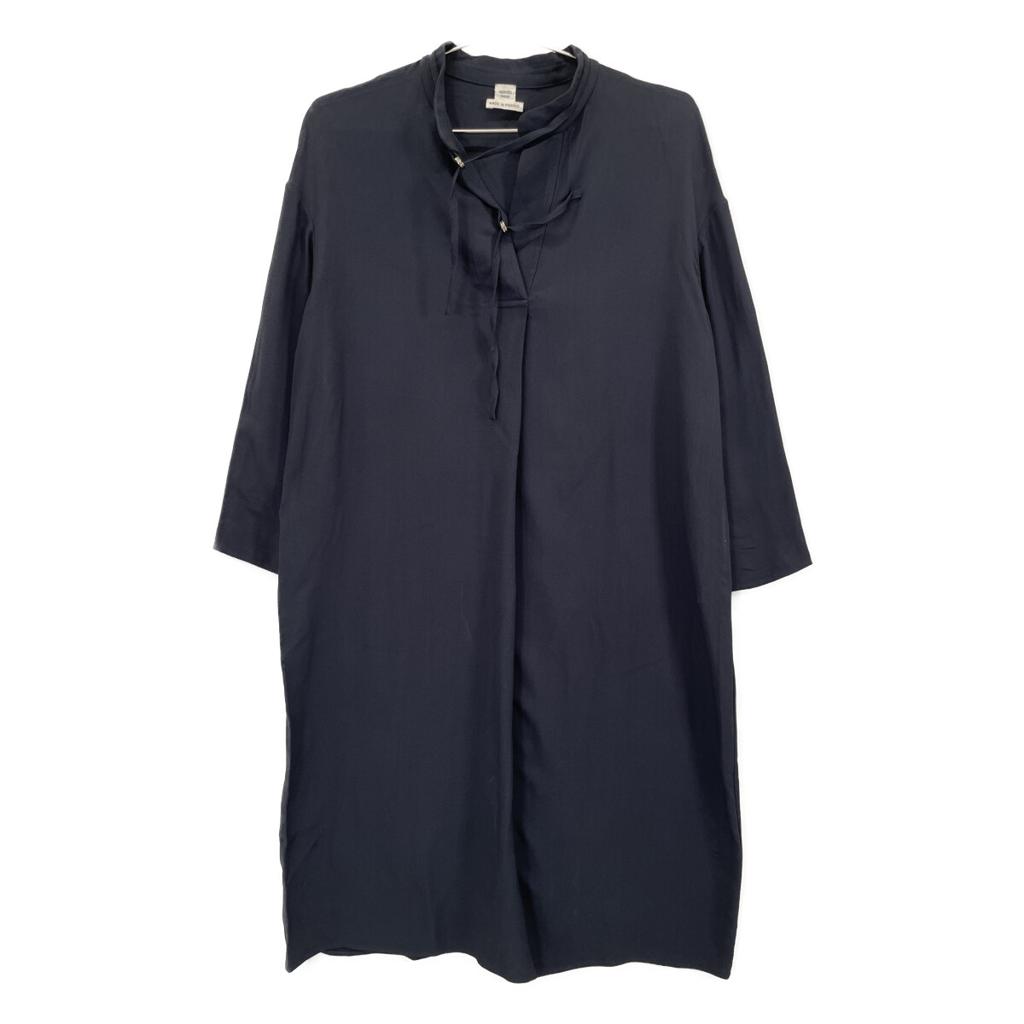 HERMES Navy Silk Blend Ribbon Tie Dress dress 34 NavyUsed