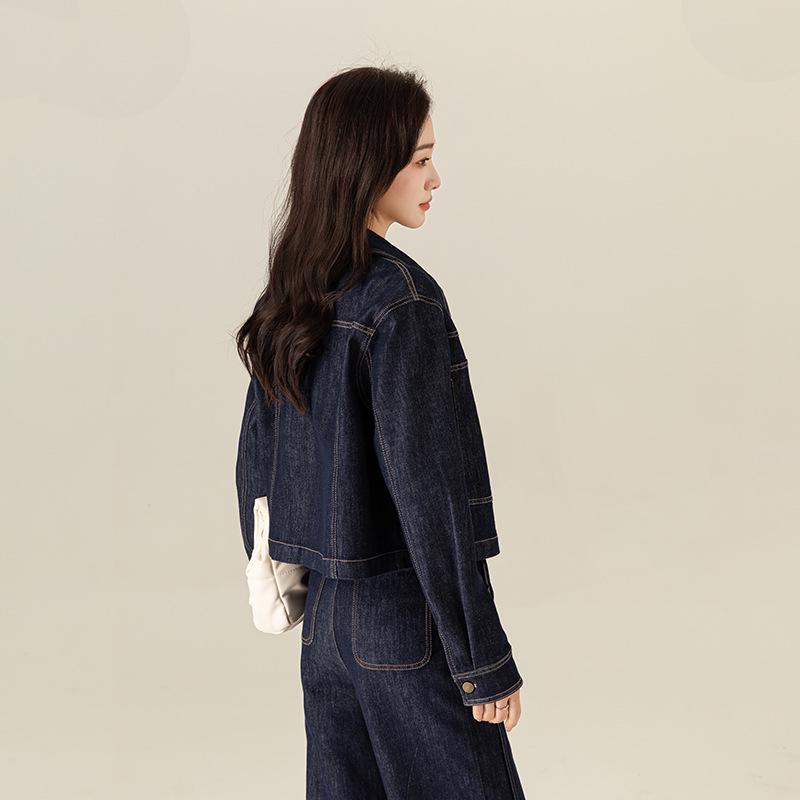 Xinge Women's Petite Retro Blue Denim Jacket - 2025 Spring Collection