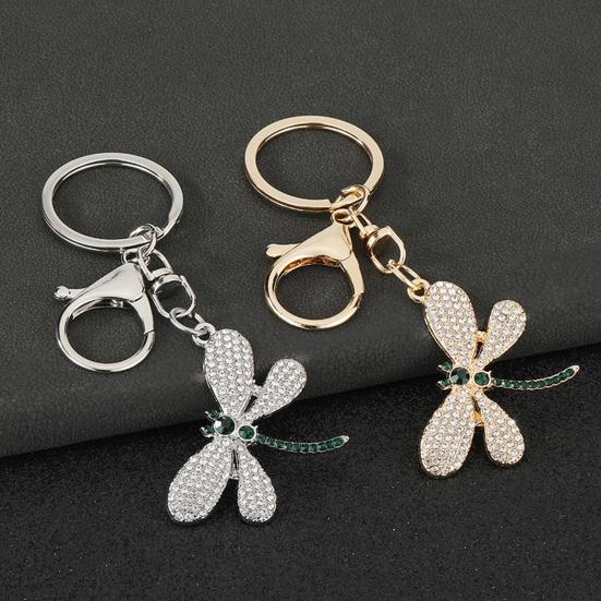 Bag Pendant Rhinestones Dragonfly Charm Zinc Alloy Keychain Pendant Electroplated Finish Easy Hang Lobster Clasp Key