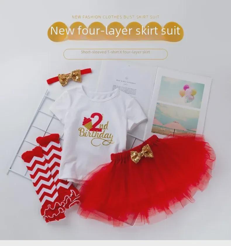Baby Girl's 1st Birthday 4-Piece Outfit: Lettered Tee, Princess Skirt & Socks