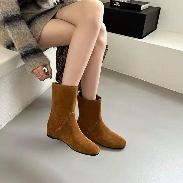Short Boots Women's Matte Cowboy Boots Knight Boots Sleeve 2025 British Suede French Retro New Inner Height Increase