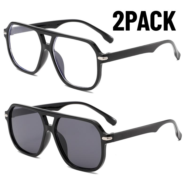 2PACK Vintage Double Bridge Black Sunglasses Women Oversized Square Frame Luxury Shades Sun Glasses Female Pilot Eyewear