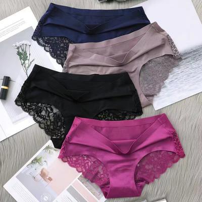 Nahtlose Unterwäsche für Damen Seidige Unsichtbare Hipster-Slips Mittelhoch Spitze Satin Stretch Bikini-Slips