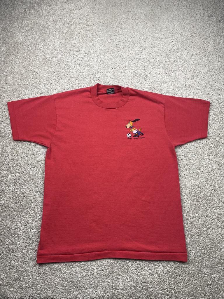 Vintage Augie Doggie Shirt Men's Large Red Soccer World Cup Embroidered 80s Unisex T-Shirt