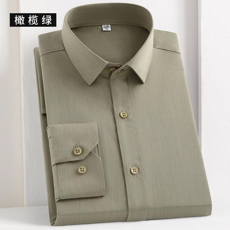 Spring New Fashion Casual Long Sleeve Shirt Men's Bamboo Fiber Non-ironing Solid Color Shirt