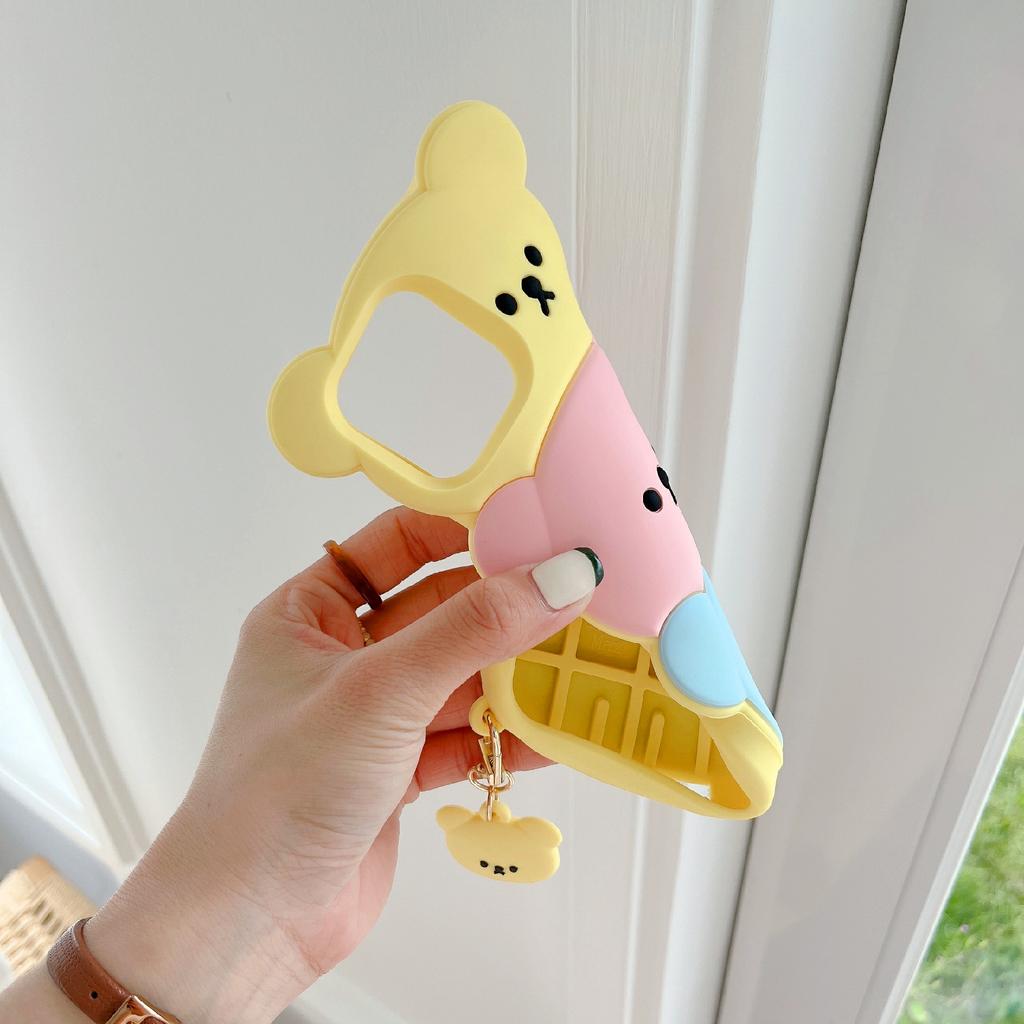 For iPhone 15 Pro Max Silicone Case Cute Three Bears Design Shockproof Phone Back Cover with Charm