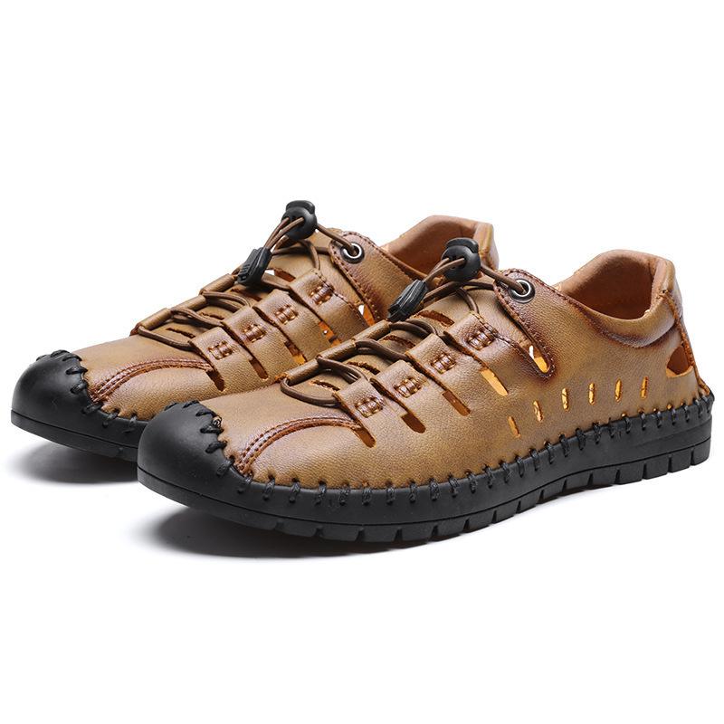 

Men s beach shoes summer new casual shoes sandals men s bag head hollow hole breathable leather shoes Shoes 44 хаки
