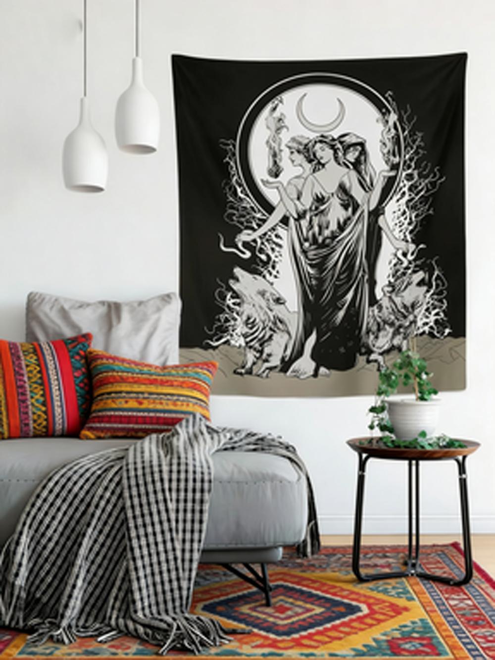 Moon Goddess Hecate Wiccan Tapestry - Hekate Witchy Design Infusing Mystical Occult Charm for Sacred Spaces Home Decor 100X70CM