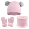 Kids Winter Hats Gloves Scarfs Set for Girls Boys Thickened Fleece Lined Knit Pompom Hat Mittens Neck Warmer Gaiter Set for 3-6 Years Toddlers