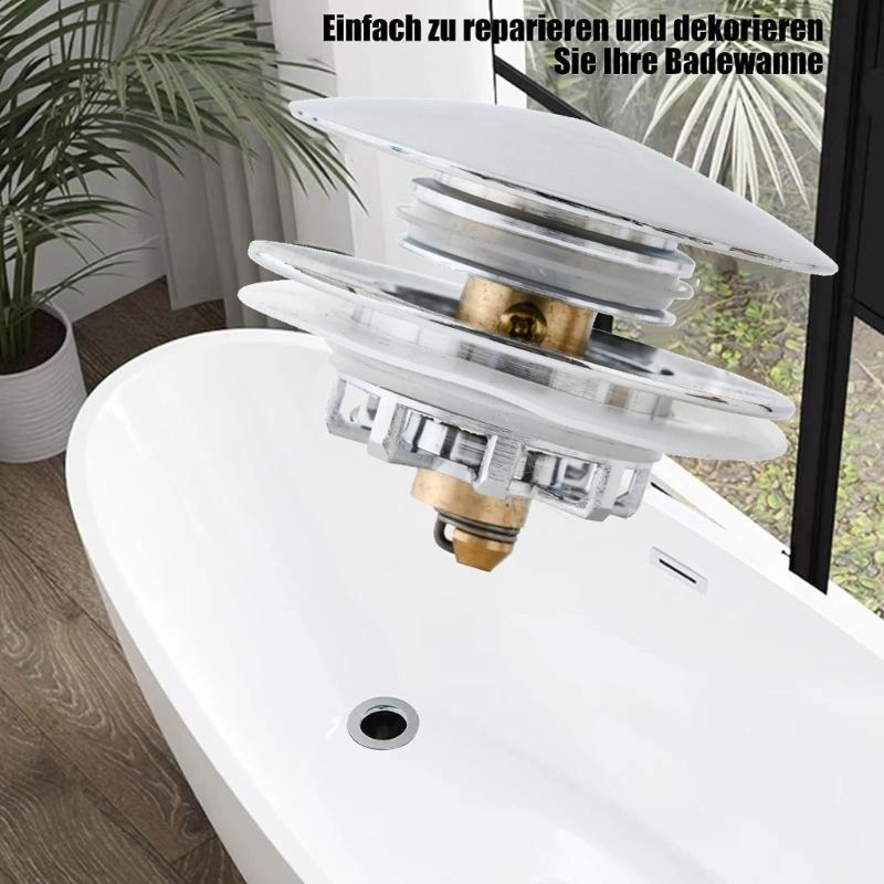 Reliable Metal Bathtub Drain Plug Press-to-Seal Mechanism Bathtub Drain Stopper Odor & Blockage Protections Double Alloy