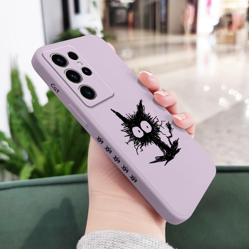 

Scrawled Cat Phone Case For Samsung Galaxy S25FE S24 S23 S22 S21 S20 S10 S10E Ultra Plus FE Note 20 Ultra 10 Plus Cover Galaxy S25 Ultra світло-фіолетового кольору