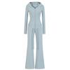 Womens Casual Yoga Set Hooded Zip Cardigan Flared Pants Solid Color Sportswear