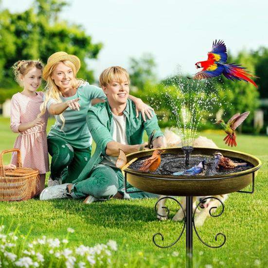 Bird Bath Bowl Vintage Rust-Resistant Garden Backyard Bird Waterer Rust Resistant LED Floating Candle Bird