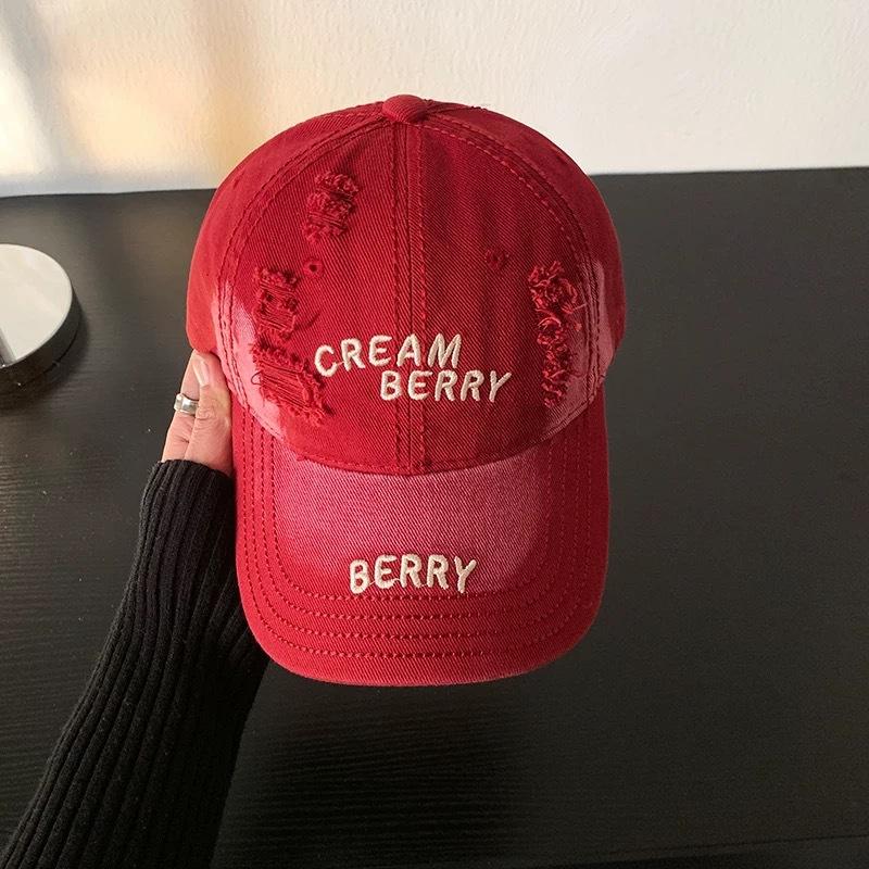 

Ripped Letter Embroidery Red Baseball Cap Women s Spring Summer Big Brim Cap Small Versatile Hat Adjustable