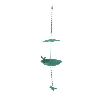 Mangeoire à Oiseaux Suspendue Métal Vert Grande Capacité Toit Parapluie Plateau de Bain Suspendu pour Jardin Extérieur