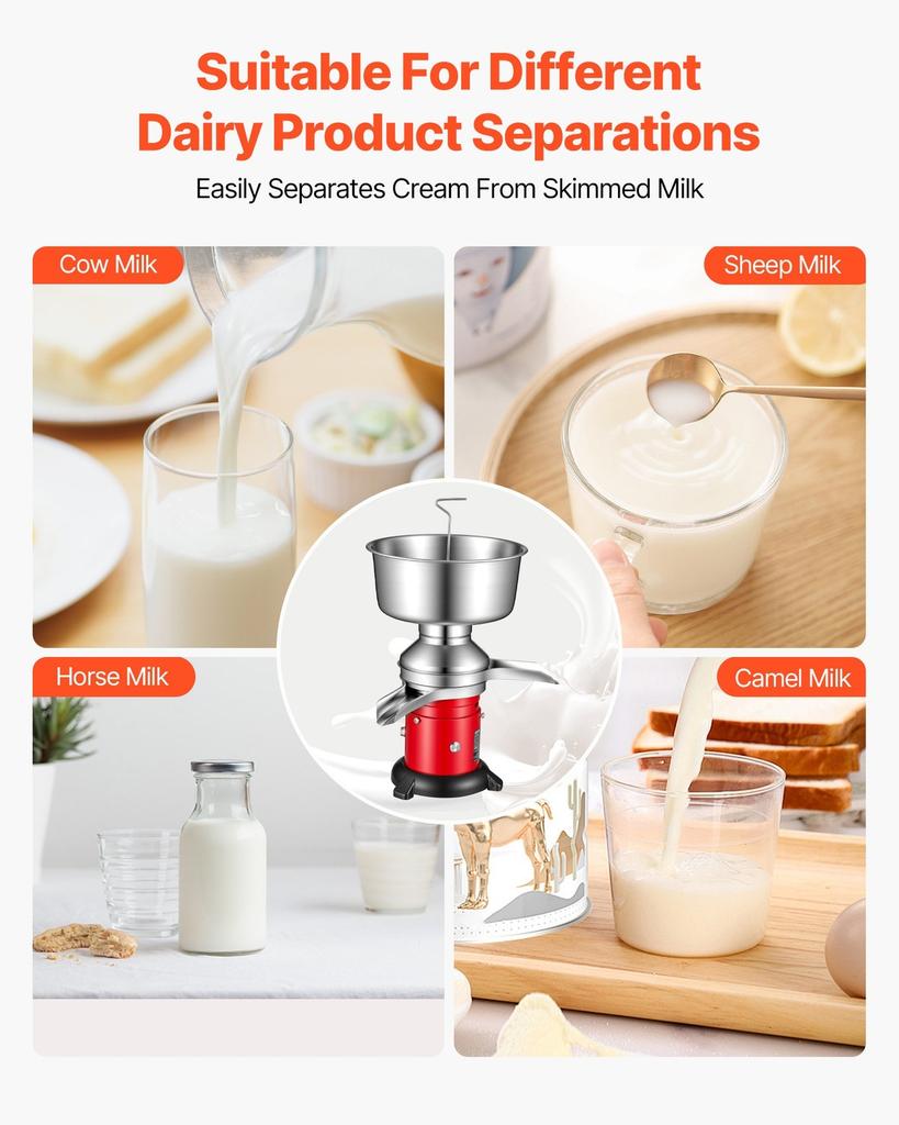 Electric Milk Cream Separator, 60L/H Output 10500RPM Milk Cream Centrifugal Separator, 304 Stainless Steel Goat Cow Milk Skimmer Separating Machine