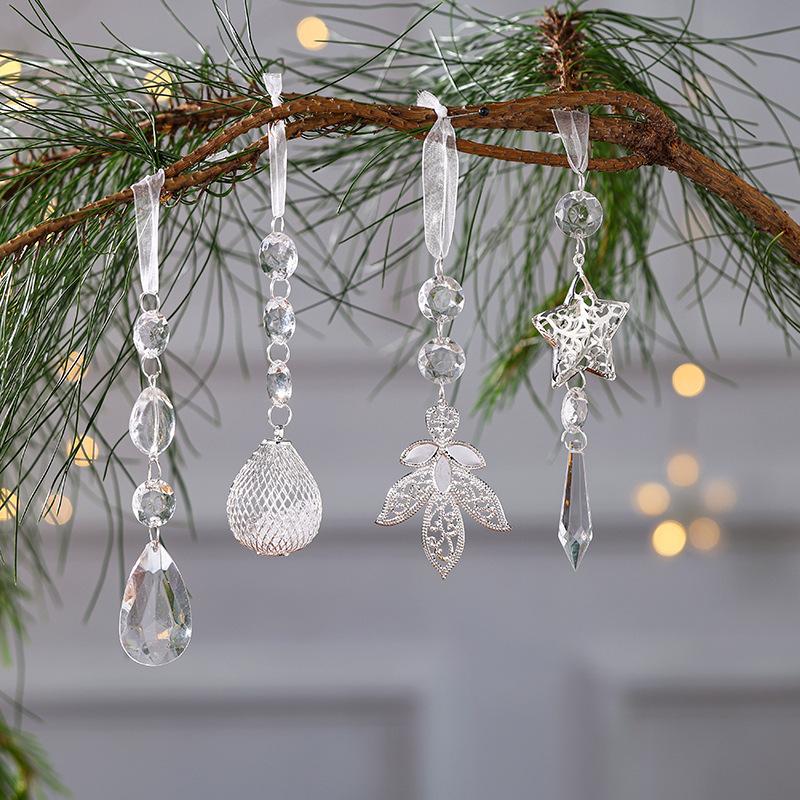 Transparent Acrylic Indoor Snowflake Crystal Ice Pendant Pearl Water Drop Hanging String Christmas Tree Ornament Pendant
