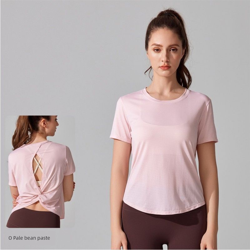 

Back Slit Loose Quick-Drying Breathable Running Sports Fitness Short sleeve Women s Top T-shirt Cover up Yoga Clothes Cover up Summer Dou Sha Red S