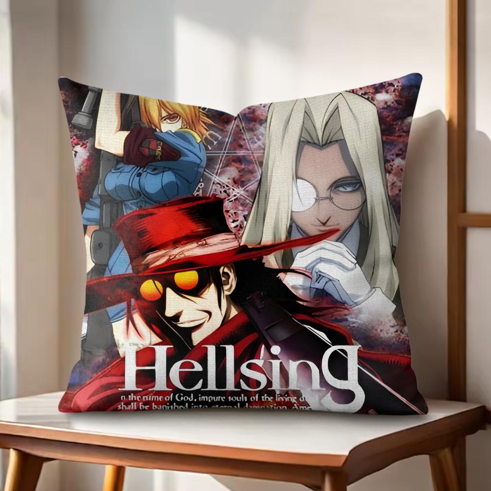 Anime HHellsingS Cushion Cover Natural Linen Organic Fabric DoubleSided Printing Couch Pillow Covers Home Decor